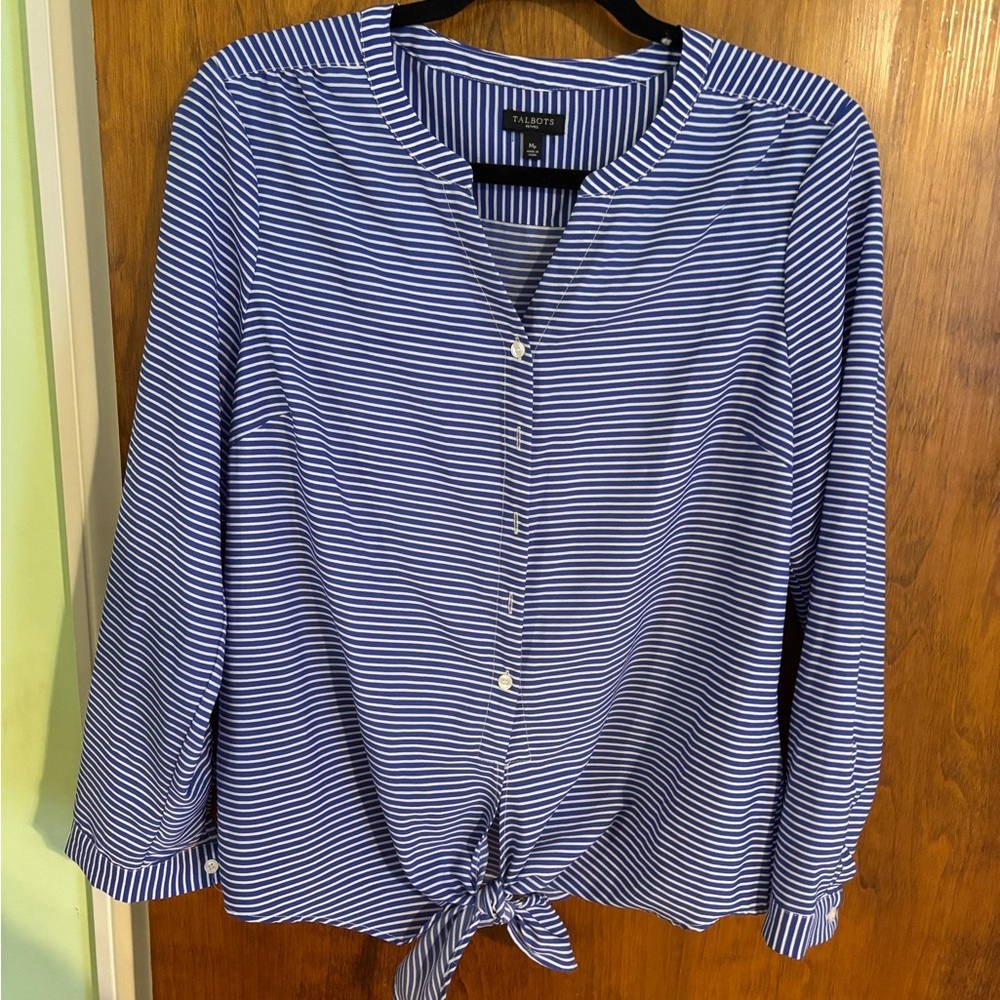Talbots Navy and White Striped Blouse